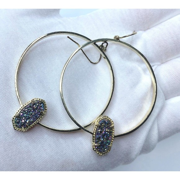 Kendra Scott Elora Gold Multi Drusy Hoop Earrings, Authentic - Picture 13 of 16